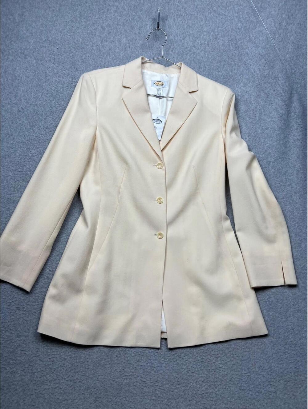 Vintage 80s Talbots Womens Ivory Wool Blazer Jacket Size 8 Simple Classic Office